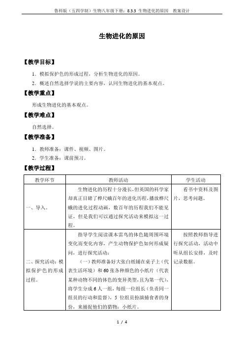 鲁科版(五四学制)生物八年级下册：8.3.3 生物进化的原因  教案设计