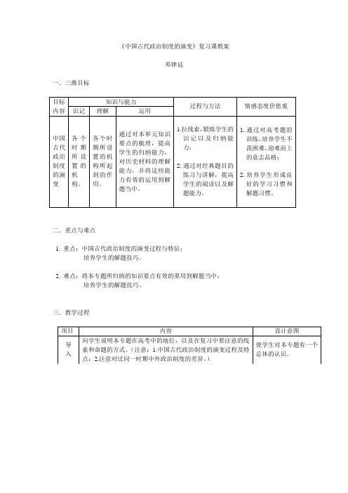 《中国古代政治制度的演变》教案