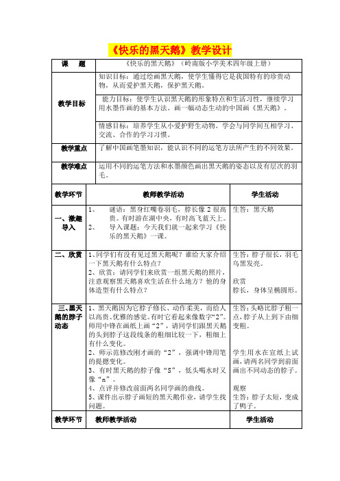 《快乐的黑天鹅》教学设计  (四年级美术精品教案)