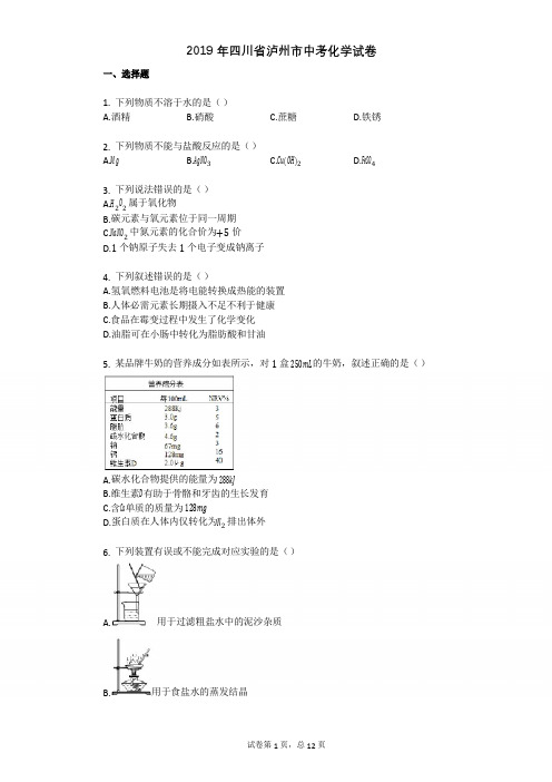 2019年四川省泸州市中考化学试卷