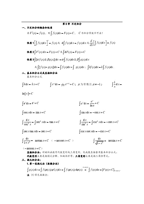 高等数学不定积分总结