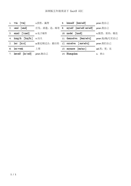 深圳版英语五年级下 Unit5 单词