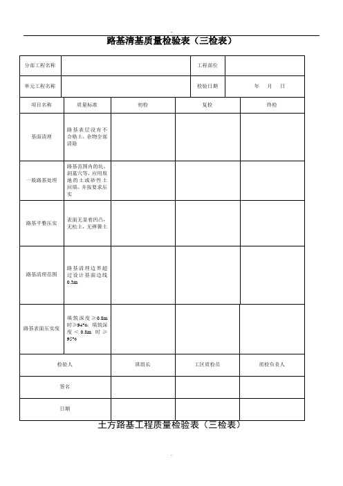 公路道路三检表