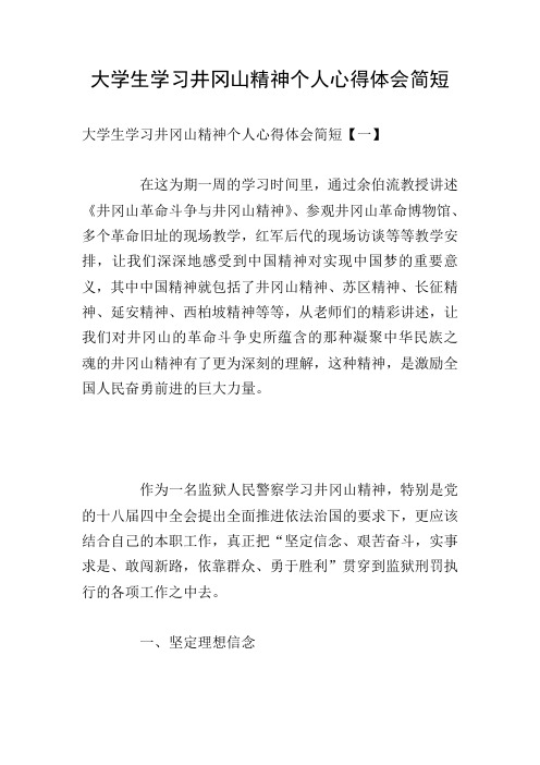 大学生学习井冈山精神个人心得体会简短