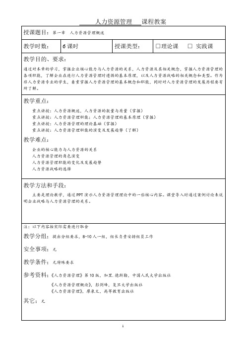 CH01 人力资源管理概述-2017版教案