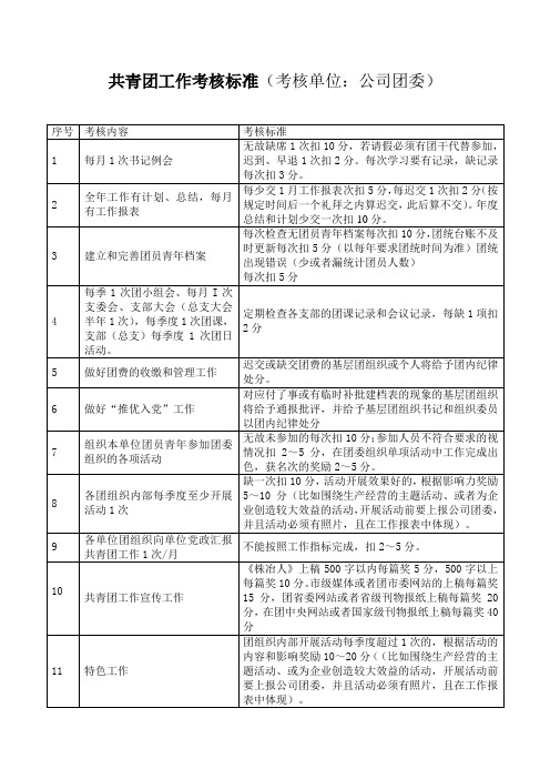 共青团工作考核标准