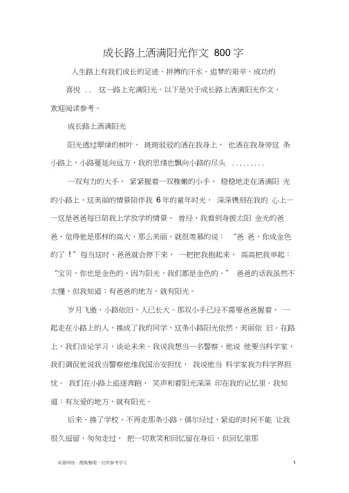 成长路上洒满阳光作文800字