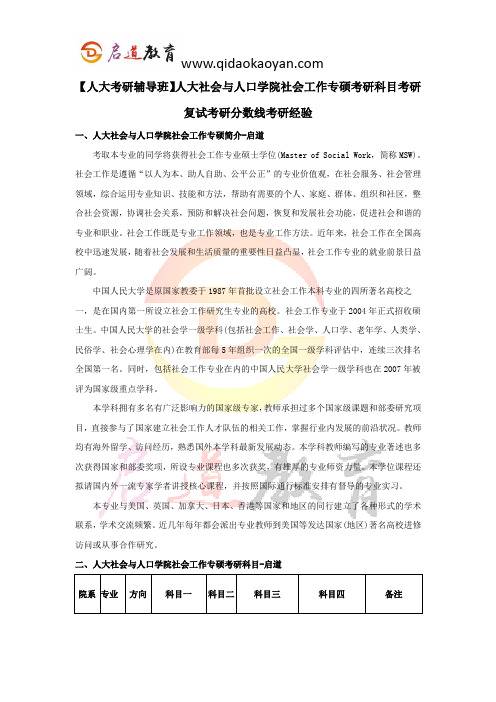 【人大考研辅导班】人大社会工作专硕考研科目考研复试考研分数线考研经验