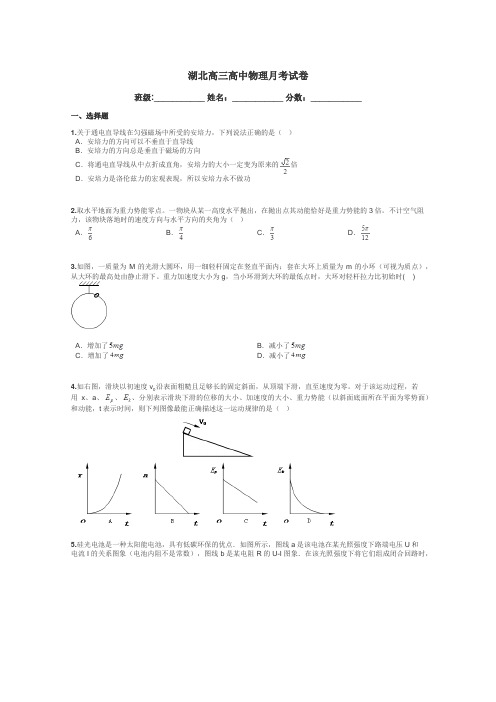 湖北高三高中物理月考试卷带答案解析
