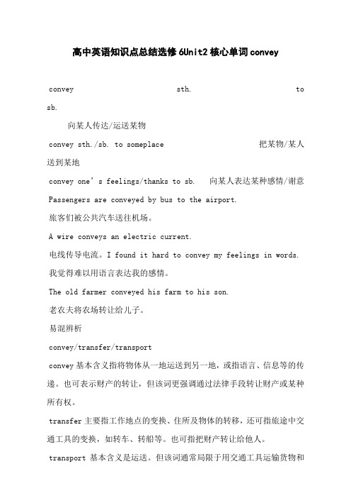 高中英语知识点总结选修6Unit2核心单词convey