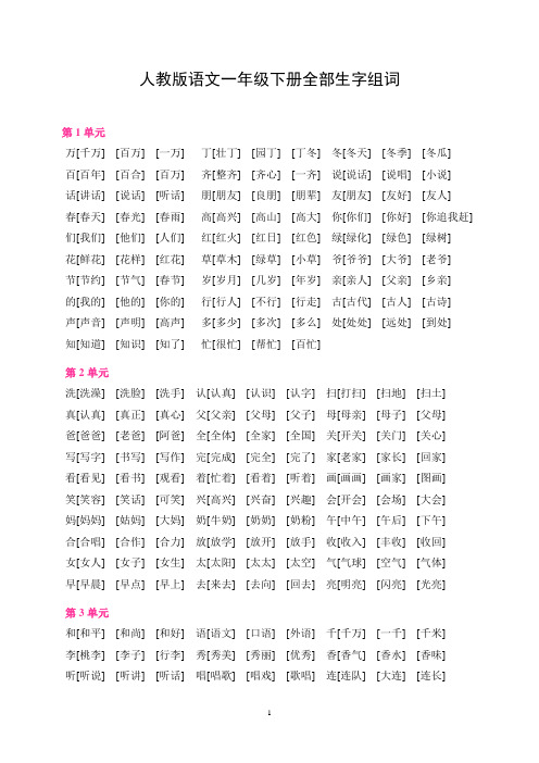 人教版语文一年级下册全部的字、词汇总