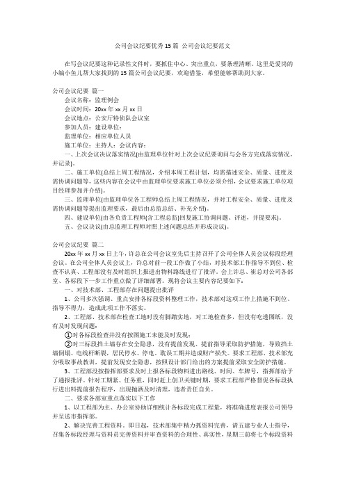 最新-公司会议纪要优秀15篇公司会议纪要范文