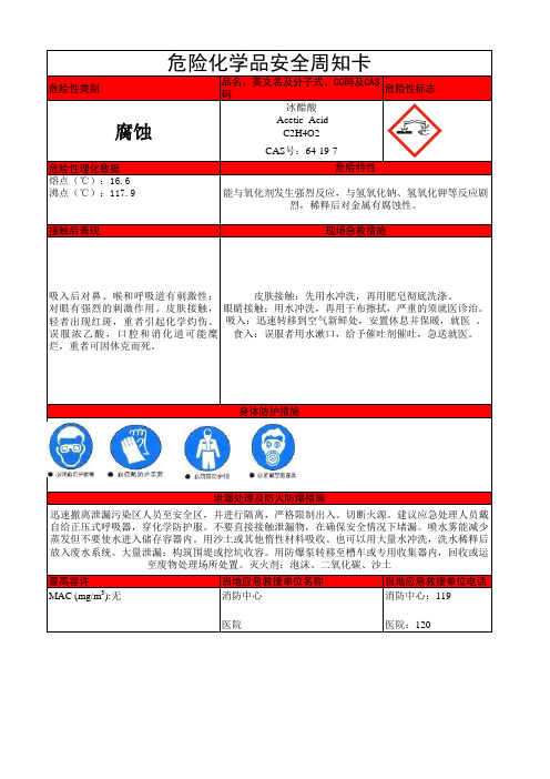 冰醋酸危险化学品安全周知卡