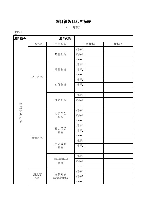 项目绩效目标申报表(财务会计必备表格模板)