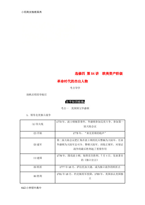 【配套K12】(江苏专版)2019年高考历史总复习 第54讲 欧美资产阶级革命时代的杰出人物教程讲义