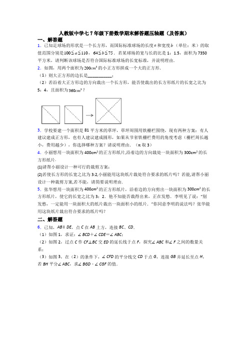 人教版中学七7年级下册数学期末解答题压轴题(及答案)