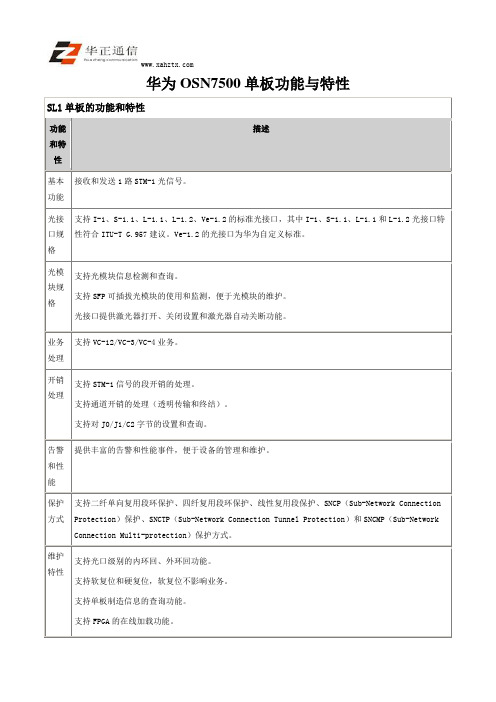 华为OSN7500单板功能与特性