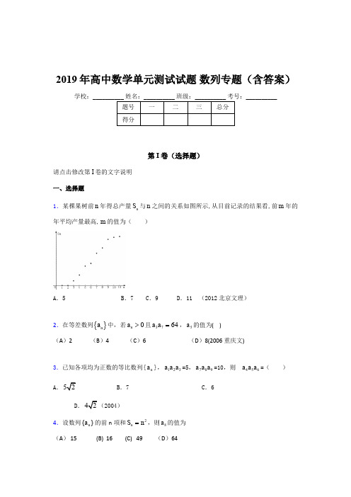 精选最新版2019年高中数学单元测试试题-数列专题完整考题库(含答案)