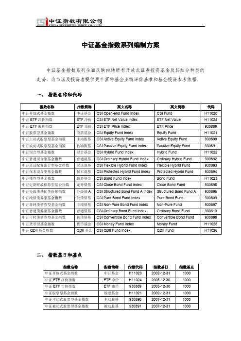 中证基金指数系列编制方案