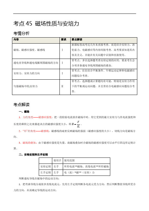 考点45 磁场性质和安培力——2021年高考物理专题复习附真题及解析