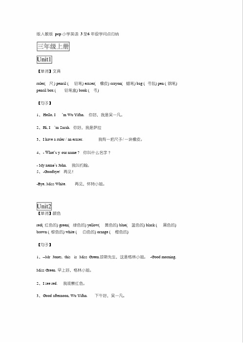 人教版pep小学英语3至6年级知识点