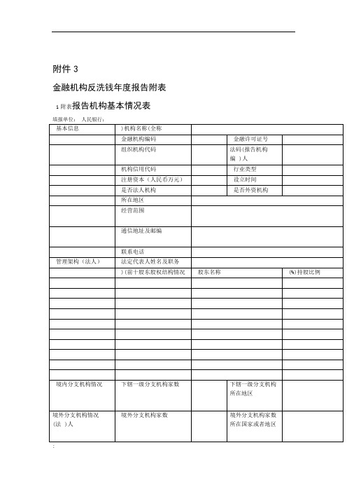 金融机构反洗钱年报告附表