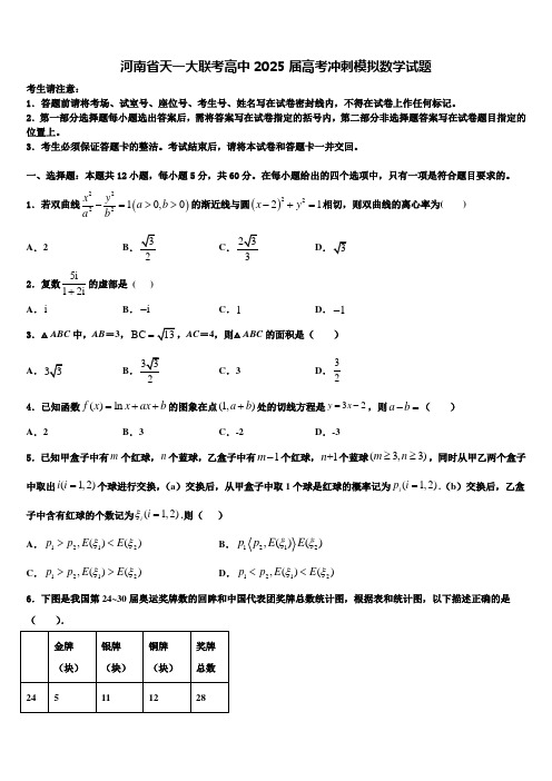 河南省天一大联考高中2025届高考冲刺模拟数学试题含解析