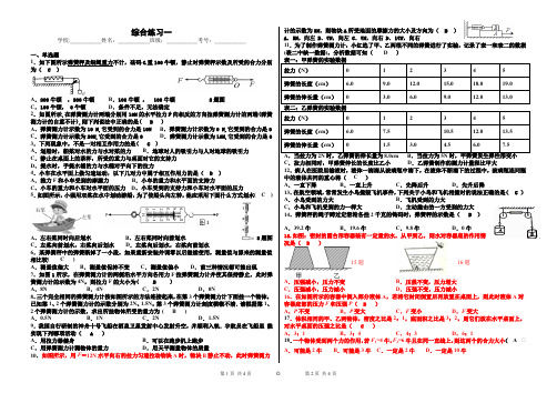 物理八年级下册综合练习一【第七章力 第八章运动和力 第九章压强】(含答案)