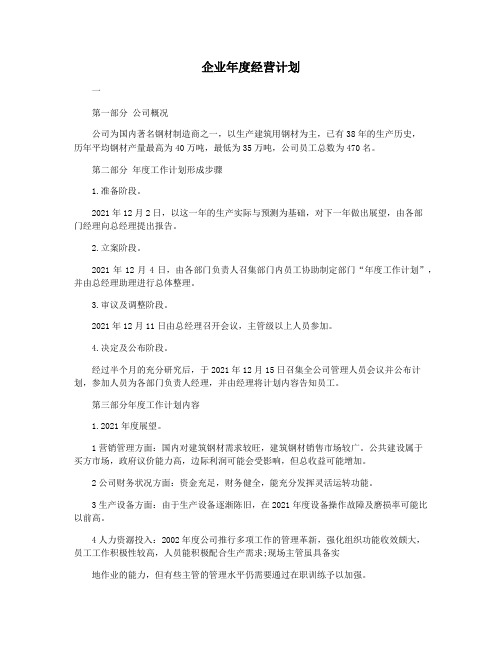 企业年度经营计划