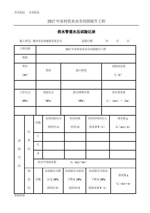 供水管道水压试验记录表