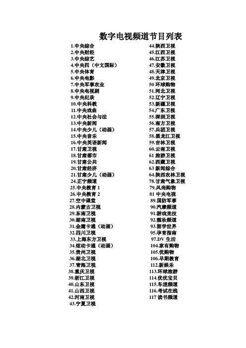 数字电视频道节目列表