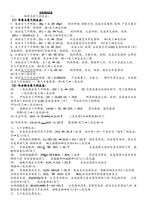 化学方程式汇总+文字表达式