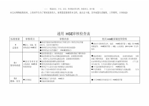 通用HSE审核检查表(最新)