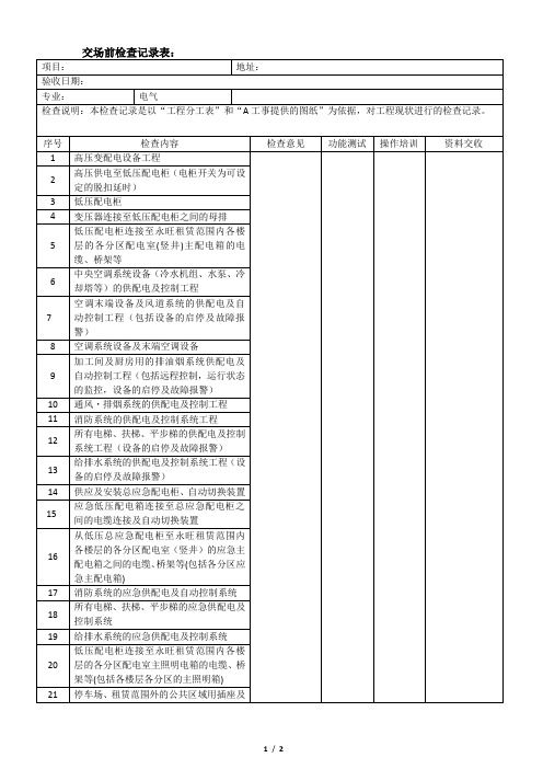 电气检查记录表(样板)