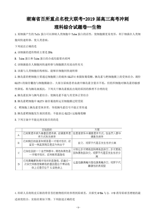 2019届湖南省百所重点名校大联考高三高考冲刺理综试题(word版)