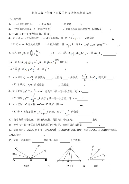 北师大版七年级上册数学期末总复习典型试题