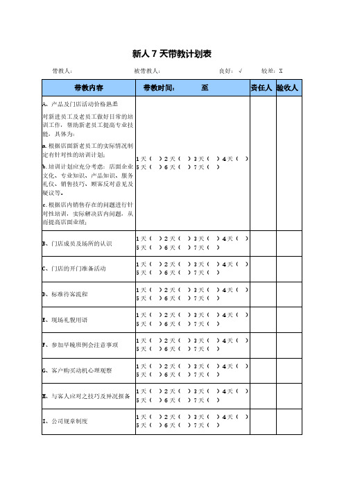 新人7天带教表