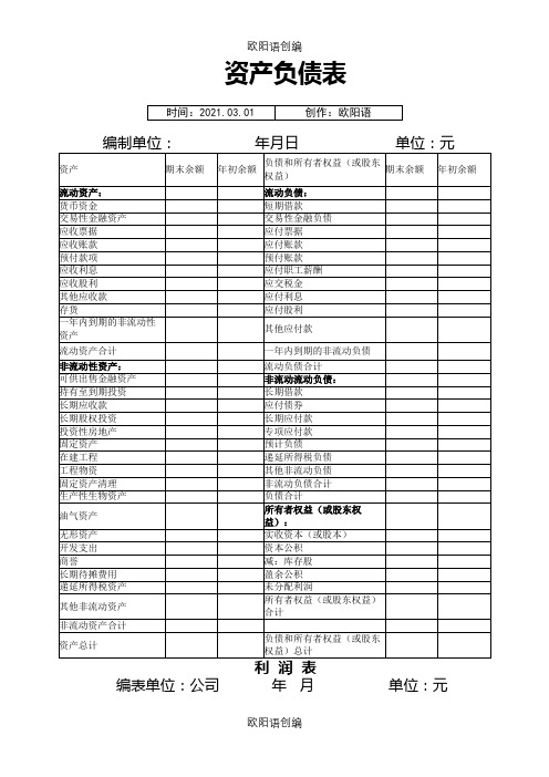 新《资产负债表》《利润表》格式,2020年最新之欧阳语创编