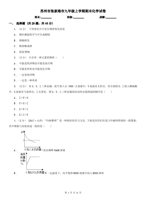 苏州市张家港市九年级上学期期末化学试卷