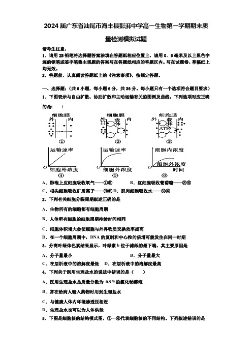 2024届广东省汕尾市海丰县彭湃中学高一生物第一学期期末质量检测模拟试题含解析