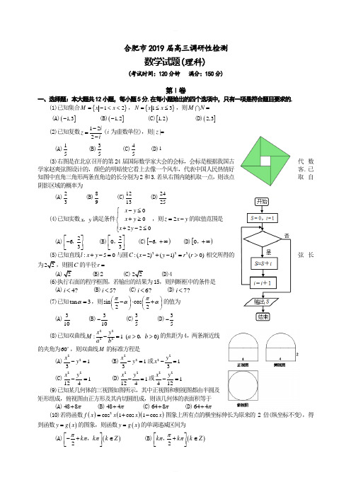 合肥市2019届高三调研性检测数学试题-理科含答案