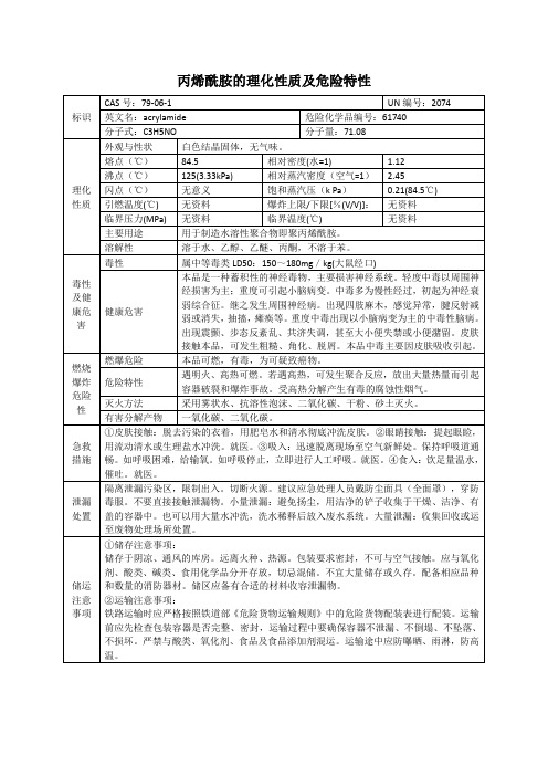 丙烯酰胺的理化性质及危险特性表