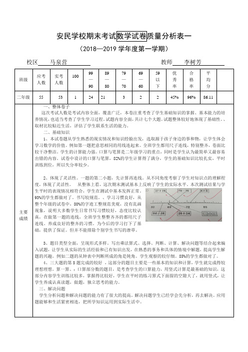 二年级数学教师质量分析表