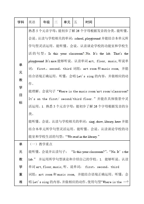 鲁科版三年级英语下册第五单元单元备