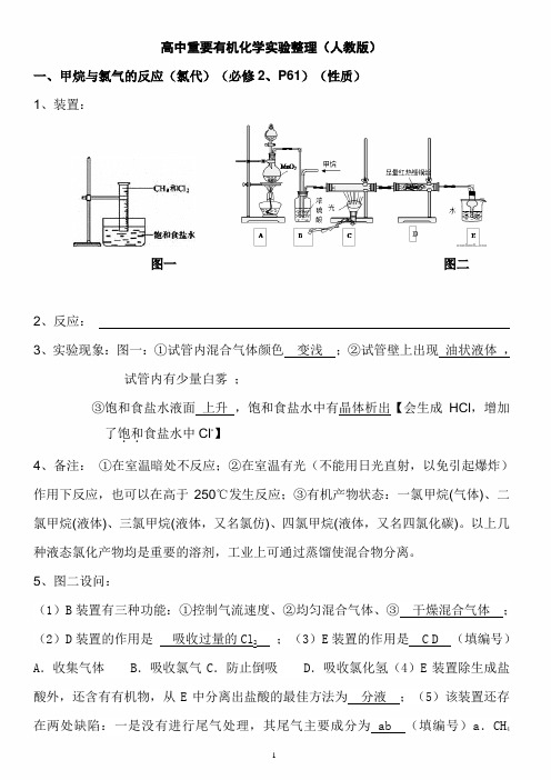 2020年高考化学一轮复习 高中教材重要有机化学实验整理(人教版)