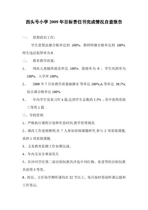 2009年目标责任书完成情况自查报告