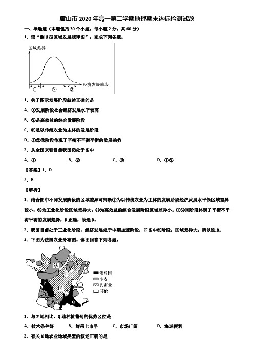 唐山市2020年高一第二学期地理期末达标检测试题含解析