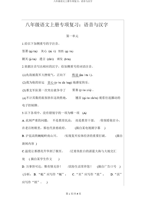 八年级语文上册专项复习：语音与汉字