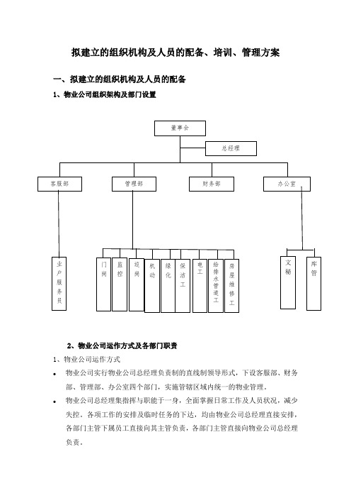 拟建立的组织机构及人员的配备、培训、管理方案