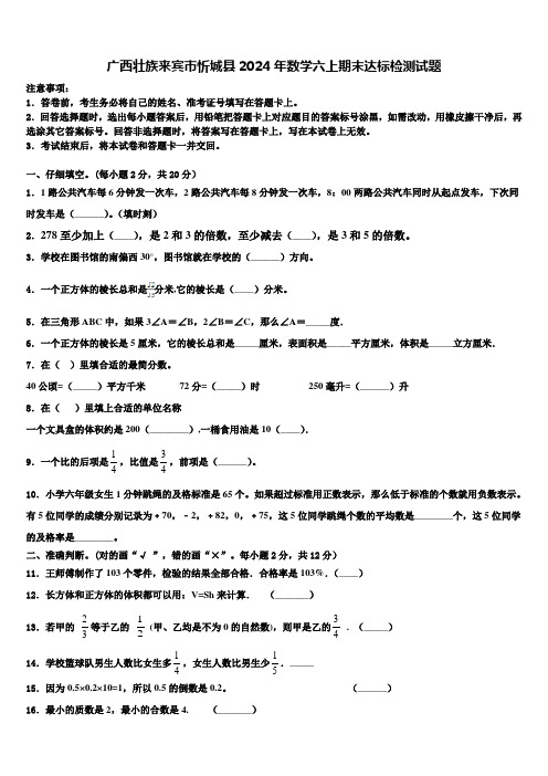 广西壮族来宾市忻城县2024年数学六上期末达标检测试题含解析